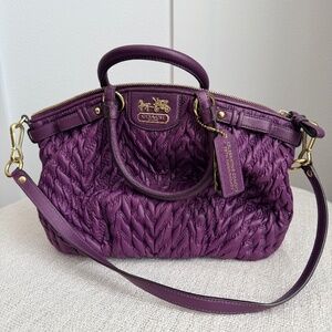 Coach Chelsea Reese Convertible Satchel 70th Anniversary purple ruched leather
